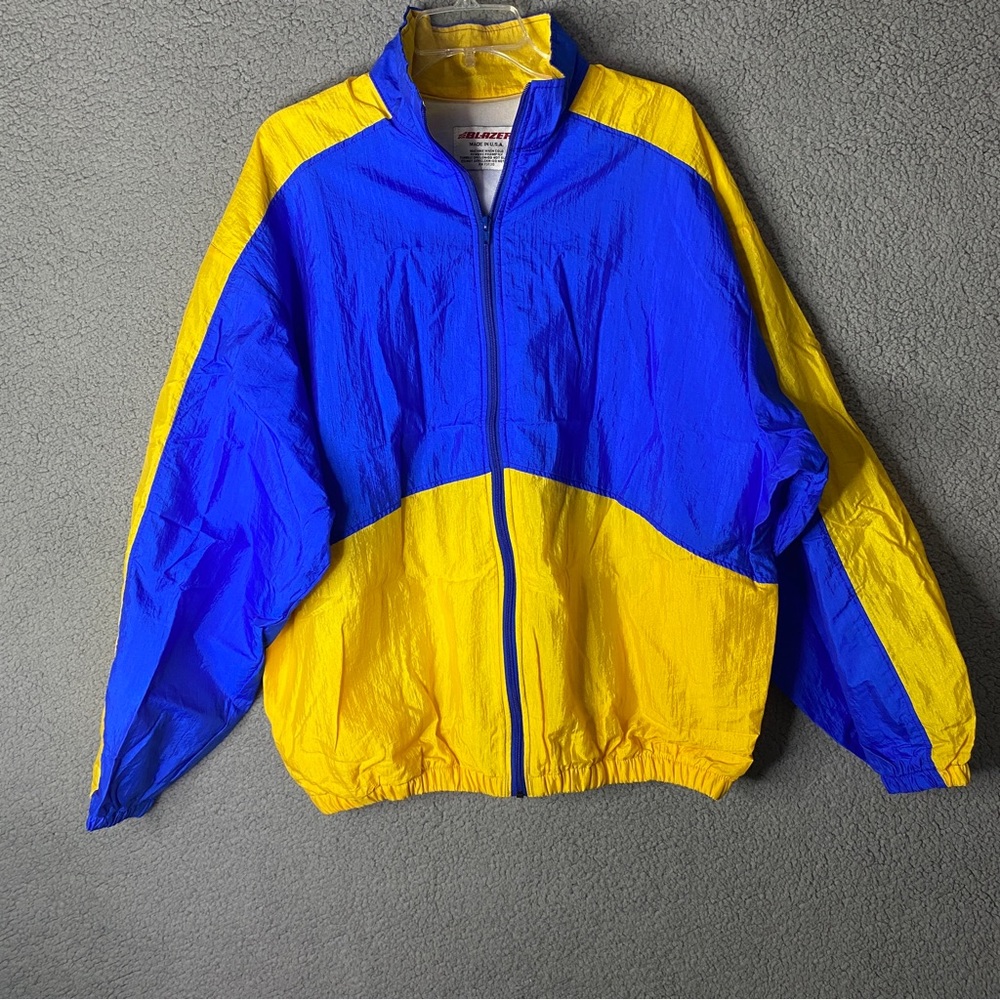 L Vtg Mens Anorak Lightweight Jacket Windbreaker Size L Blue Yellow Grandp…